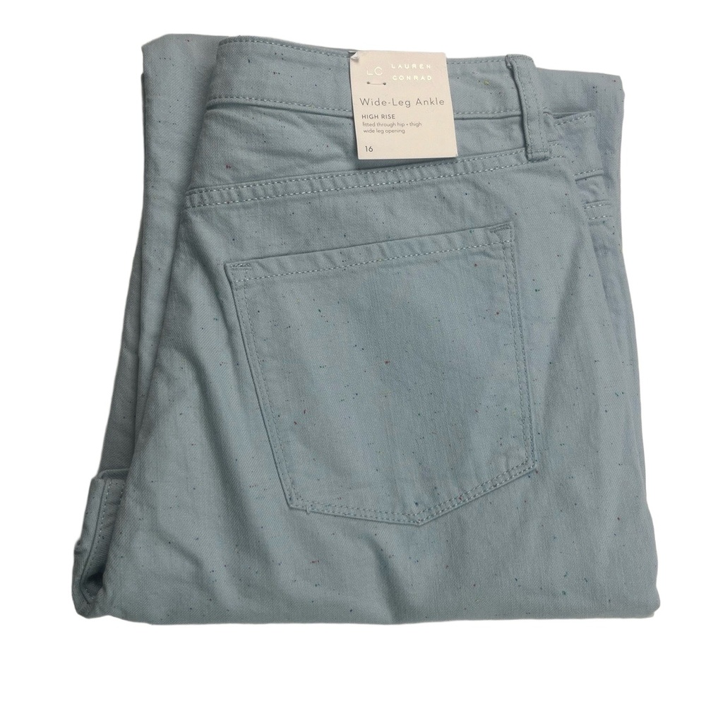 Lauren Conrad Pants Size 16 Blue Wide-Leg Ankle High Rise Denim Speckled Modern